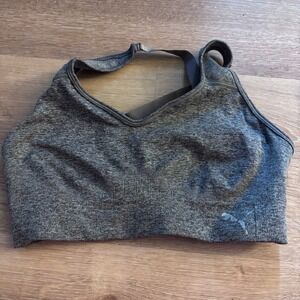 Puma Womens Seamless Heathered Racerback Sports Bra Gray Charcoal Size M